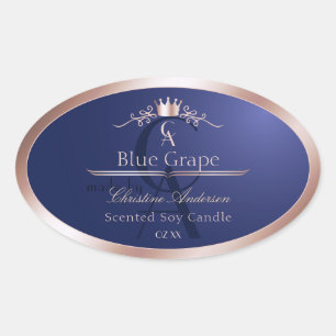 Etiqueta de Produto Azul Naval com Moldura em Rose