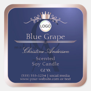 Etiqueta de Produto Azul Rosa Dourado Logotipo Mon