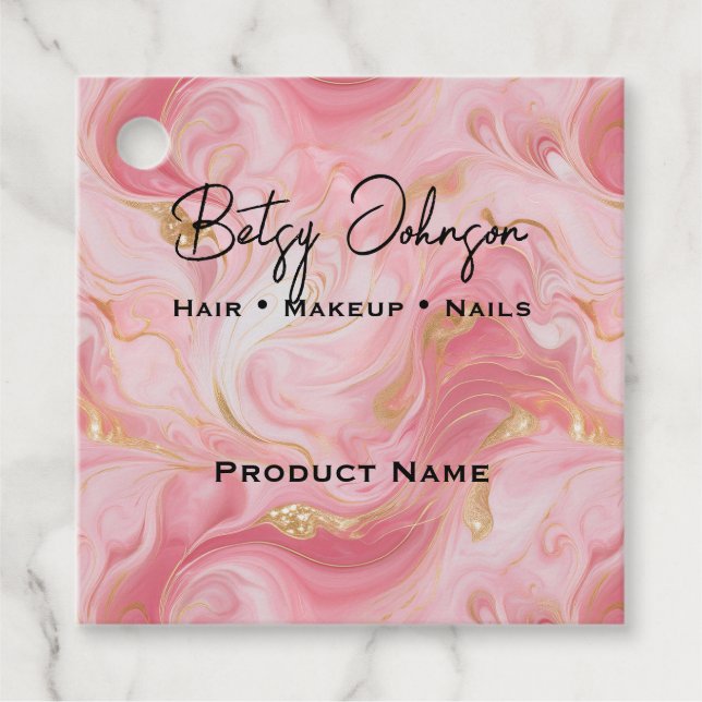 Etiqueta de produto branco Dourado e rosa elegante (Frente)