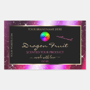 Etiqueta de produto com quadro de brilho roxo rosa