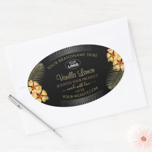 Etiqueta de produto preta Flores amarelas do Havaí