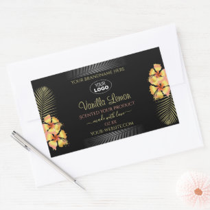 Etiqueta de produto preta Flores amarelas do Havaí