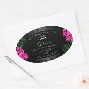 Etiqueta de produto preto Flores cor-de-rosa Logot