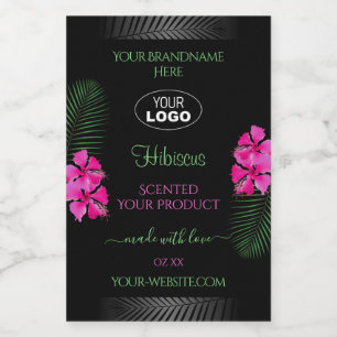 Etiqueta de produto preto Flores cor-de-rosa Logot