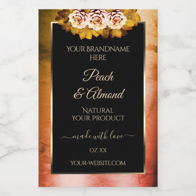 Etiqueta de Produto Preto Laranja Vermelho Marble  (Rótulo Único)