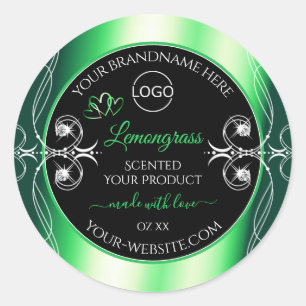 Etiqueta de produto preto verde e luxuoso com logo