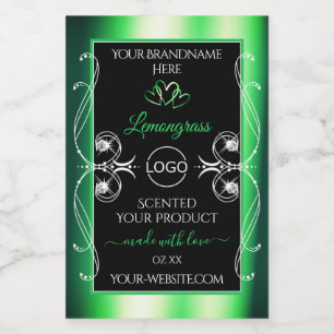 Etiqueta de produto preto verde e luxuoso com logo