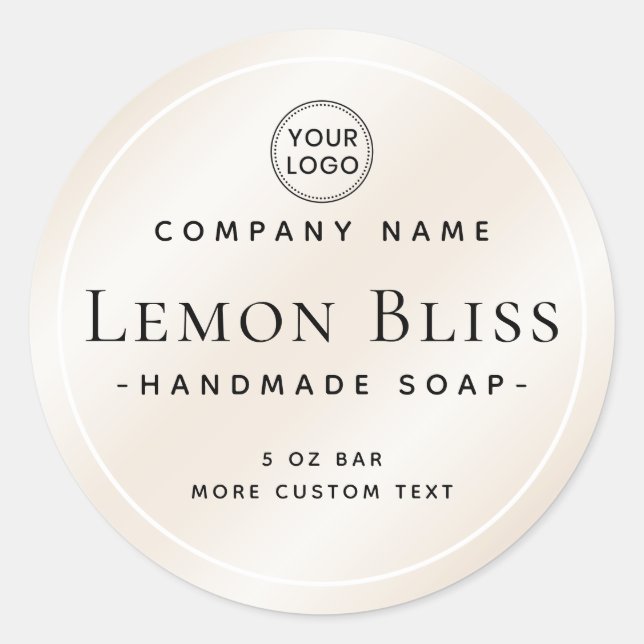 Etiqueta de produto redondo elegante de marfim de  (Frente)