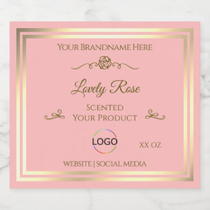 Etiqueta de produto rosa-bebê com quadro e logotip