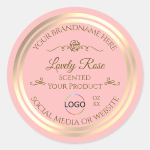 Etiqueta de produto rosa-bebê com quadro e logotip