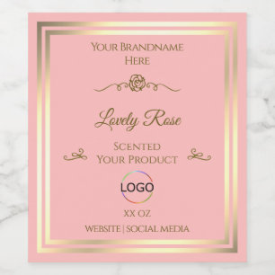 Etiqueta de produto rosa-bebê com quadro e logotip