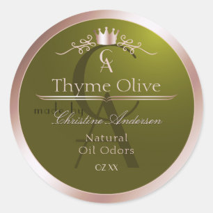 Etiqueta de Produto Verde Oliva Moldura Rose Gold