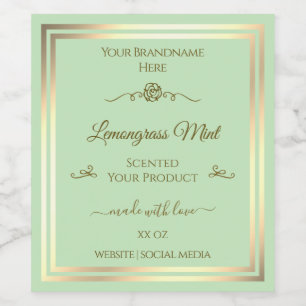 Etiqueta de Produto Verde Pastel Frame Dourado Ros