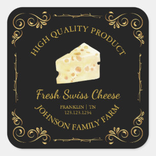 Etiqueta de Queijo Suíço Fresco de Fazenda Vintage