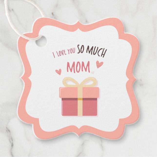 Etiqueta de regalo de mamá rosada para el día (Frente)