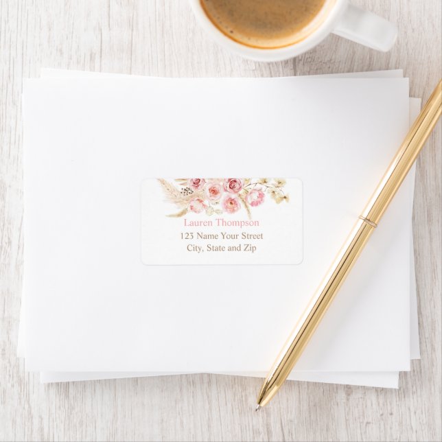 Etiqueta de retorno del Boho rosa floral Pampas (Insitu)