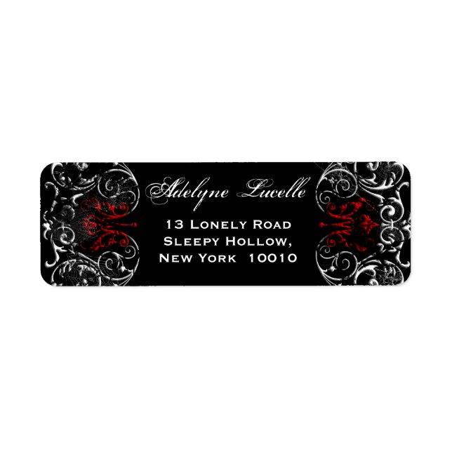 Etiqueta de retorno vermelho e preto vitoriano gót (Frente)