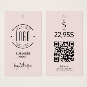 Etiqueta de roupa com código QR rosa blush com log