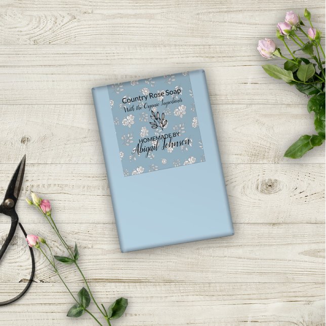 Etiqueta de Sabão Azul e Feita à Maneira de rosas (Criador carregado)