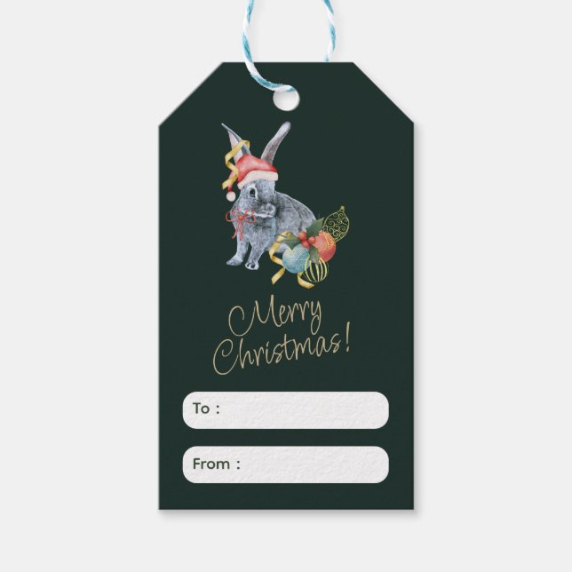 Etiqueta de saudação de Natal bege e verde (Frente)