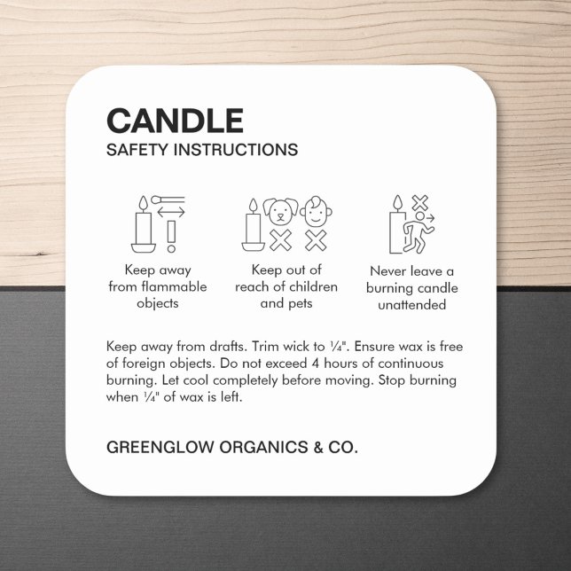 Etiqueta de segurança e autocolante de instruções (Zazzle Candle Safety Label & Care Instruction Sticker)