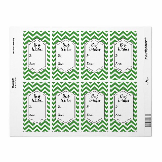 Etiqueta de Sticker de Casamento Chevron Verde e B (Folha completa)