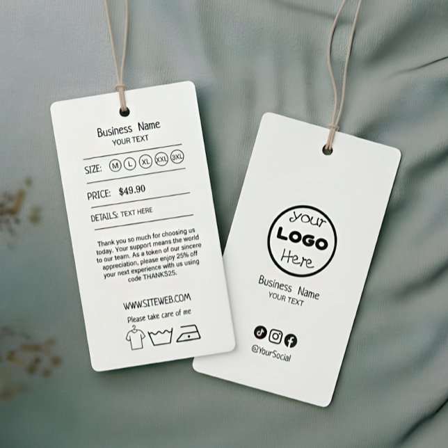 Etiqueta de Suspensão de Roupas com Preço e Logoti (Clothing Hang Tag with Price & Logo | Double-Sided)