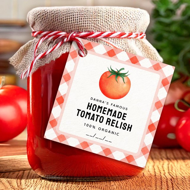 Etiqueta de tomate Relish com fazenda vermelha de  (Criador carregado)