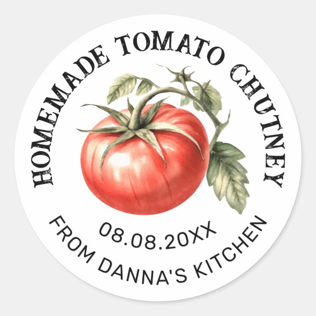 Etiqueta de Tomato Chutney com tomate a aquarela (Frente)