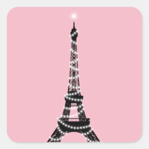 Etiqueta de torre Eiffel com brilho - rosa