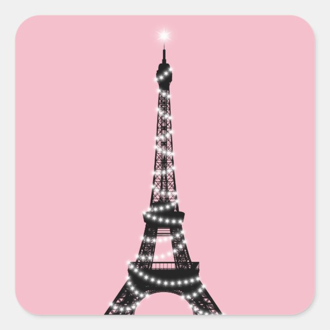 Etiqueta de torre Eiffel com brilho - rosa (Frente)