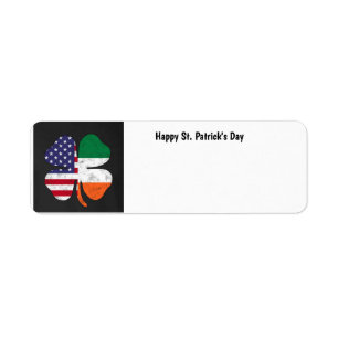 Etiqueta de trevo de bandeira irlandesa e american