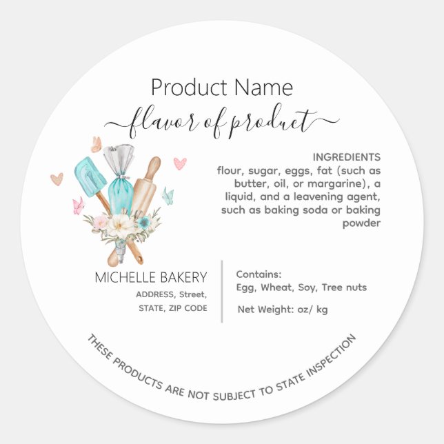 Etiqueta de utensílios de cozedura a aquarelas (Frente)