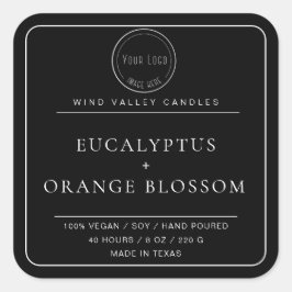 Etiqueta de vela com logotipo branco preto minimal