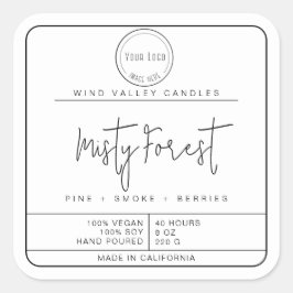 Etiqueta de vela com logotipo branco preto minimal