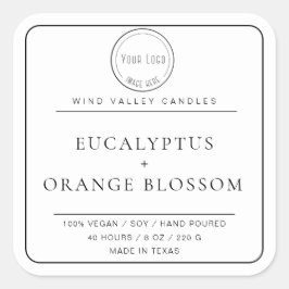 Etiqueta de vela com logotipo branco preto minimal