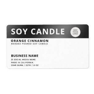 Etiqueta de vela de soja branca preto, logotipo mi
