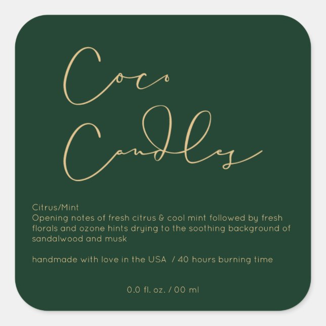 Etiqueta de Vela do Produto Verde Moderno Escuro (Frente)