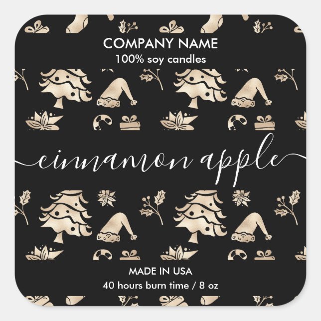 Etiqueta de Vela Dourada da Árvore de Natal (Frente)