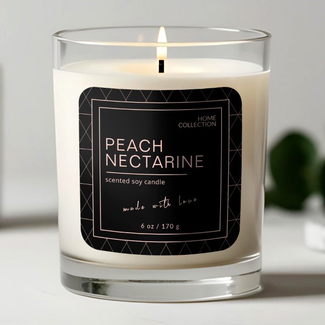 Etiqueta de Vela Elegante de Pêssego e Preto (Black & Peach Elegant Boho Candle Label )