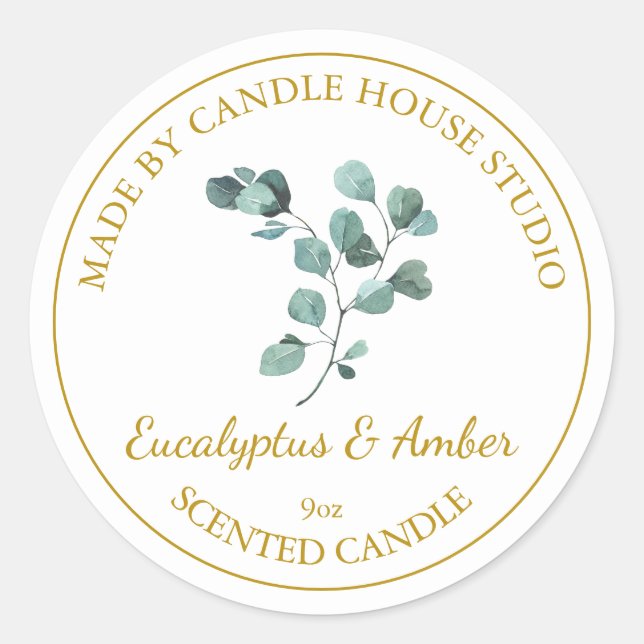 Etiqueta de Vela Eucalyptus caseira Dourada | Bran (Frente)