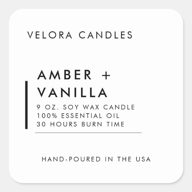 Etiqueta de Vela Mínima Moderna Branca (Frente)