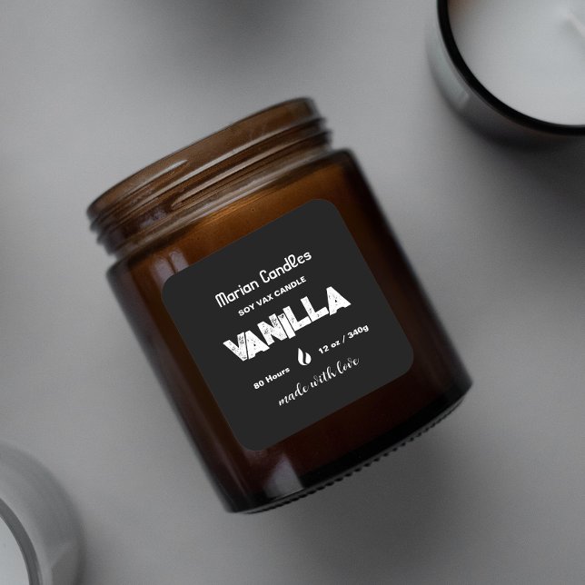 Etiqueta de Vela Personalizada Preta e Branca (Criador carregado)