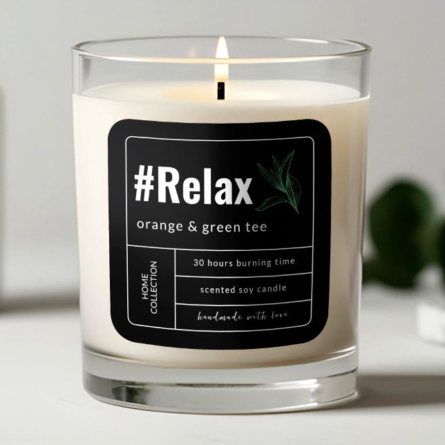 Etiqueta de Vela Preta e Branca Elegante Minimalis (Minimalist Elegant Boho Black & White Candle Label )