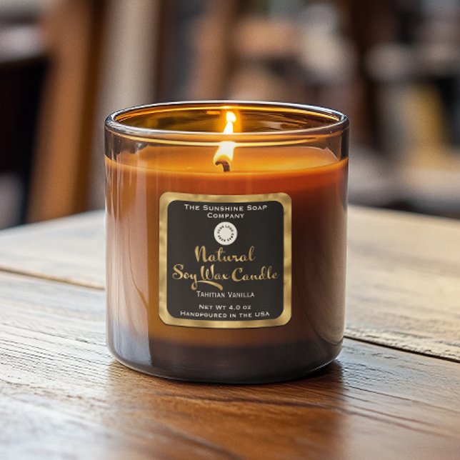 Etiqueta de velas de cera natural de soja preta e  (Criador carregado)