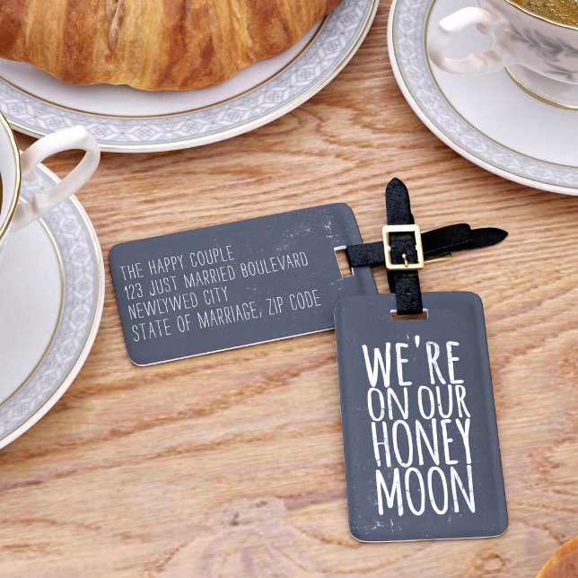 Etiqueta de Viagem de Bagagem de Luz de Honra Negr (Perfect luggage tag for the newlyweds and their Honeymoon adventures)