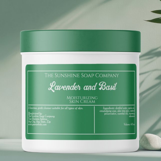Etiqueta de vidro de cosmético branco e verde (Criador carregado)