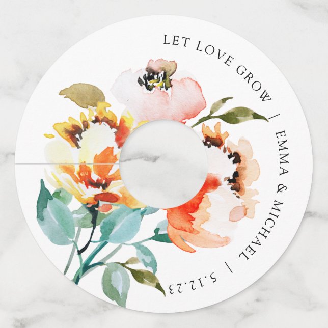 Etiqueta de Vidro de Vinho Floral em Aquarela Vint (Frente)