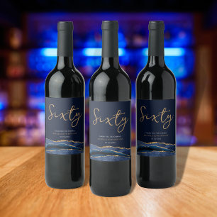 Etiqueta de Vinho de Aniversário de 60 anos Azul N