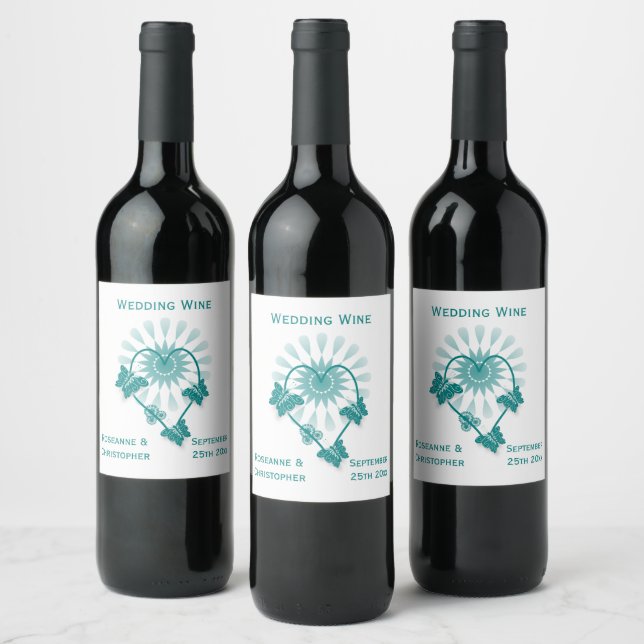 Etiqueta de Vinho de Casamento Borboletas de Teal  (Garrafas)